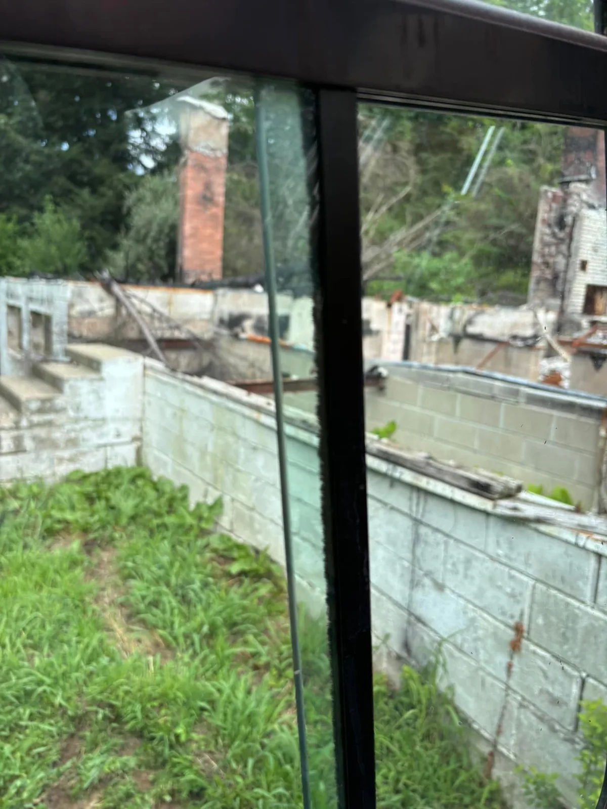 Block foundation seen from the excavator cab before it is pulled out