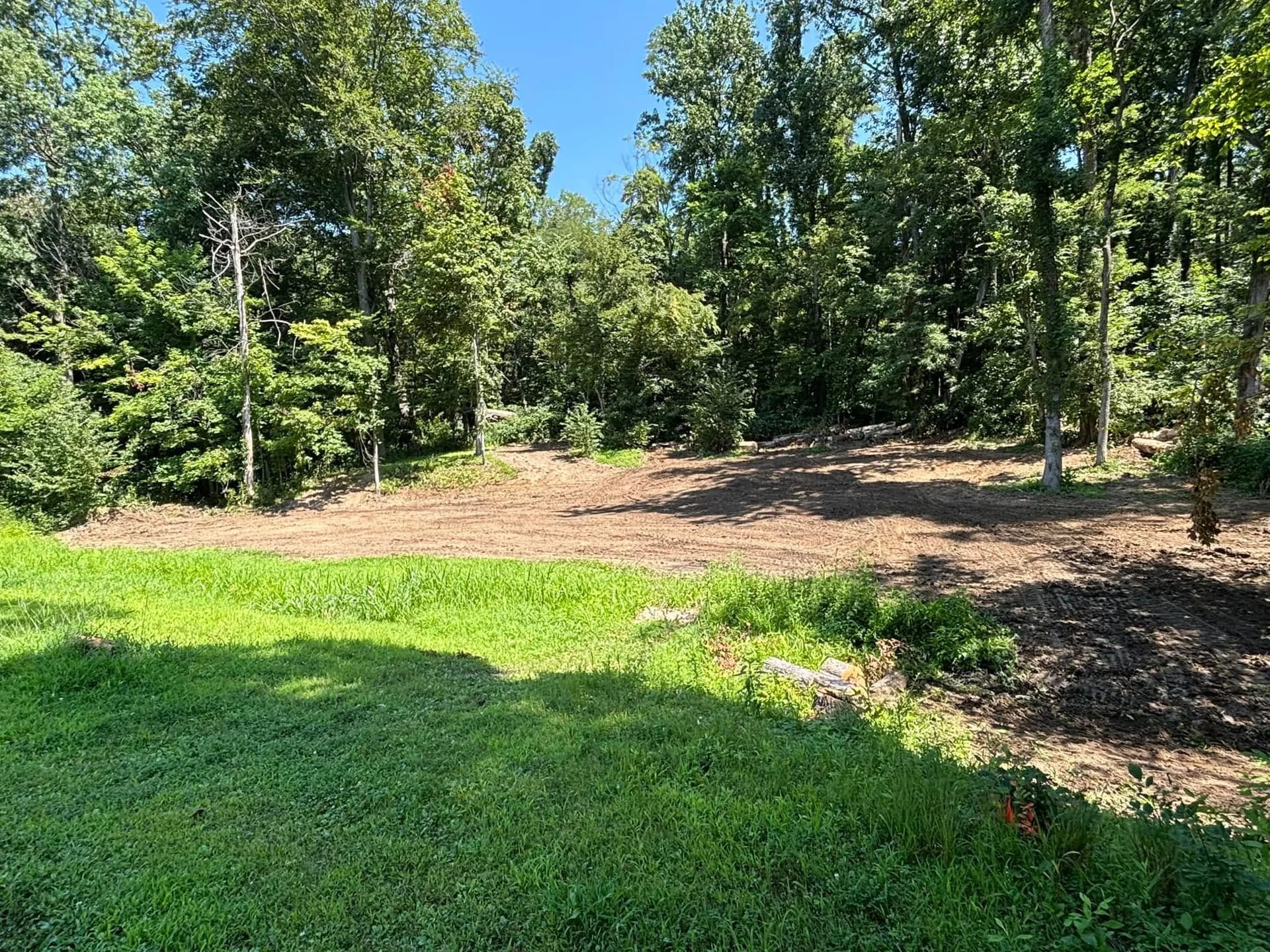 Cleared and rough-graded field edge beside the woods