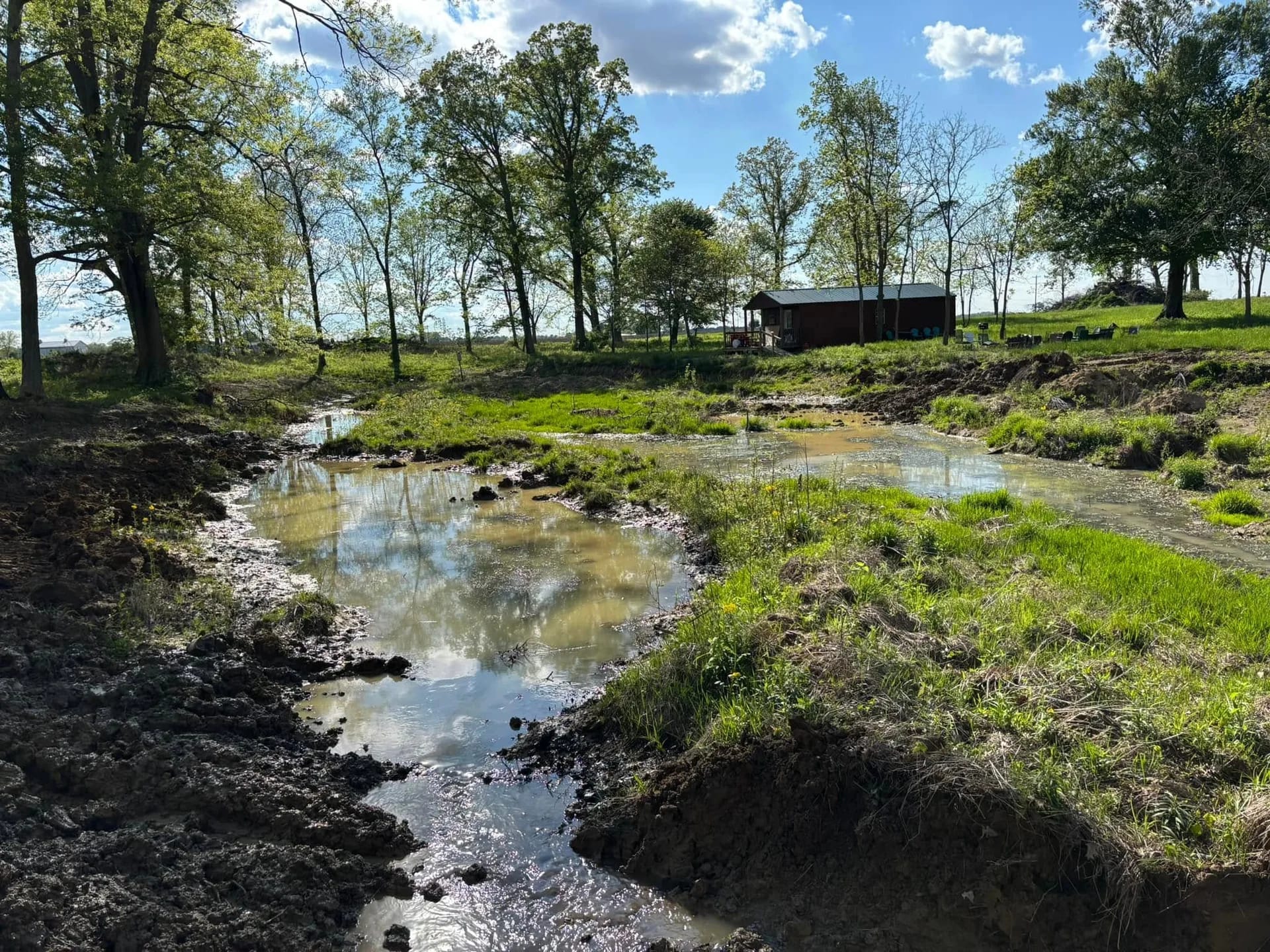 Shallow, silted-in farm pond before dredging